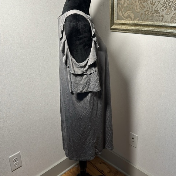 Umgee Goldenrod Cold Shoulder Ruffle Trimmed Detail short Sleeve Dress Ash Sz S - Picture 5 of 9